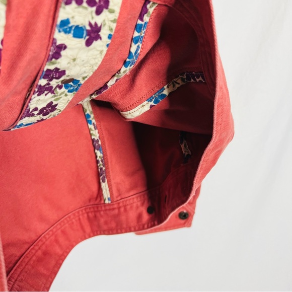 LL Bean Denim Pink /Salmon Floral Lined Jean Jacket - Picture 13 of 15
